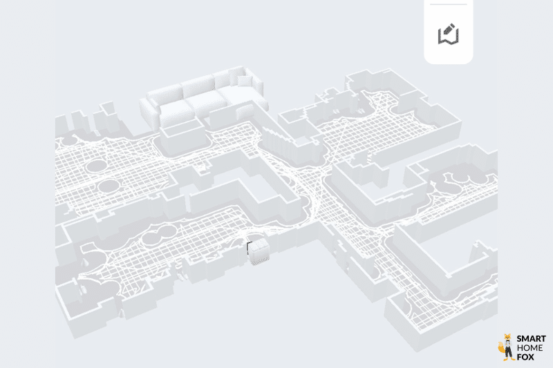 Verschiedene Möbelstücke werden in der 3D-Karte in der Roborock S8 Pro Ultra App platziert.
